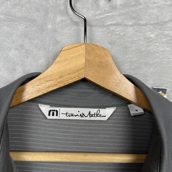 Travis Mathew Polo Shirt Size M Gray Striped Performance Golf Top Pocket Casual - Picture 3 of 9